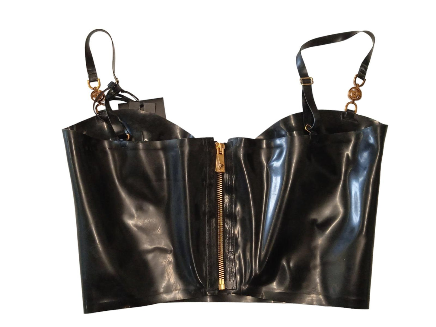 VERSACE Ladies Black Latex Medusa 95 Bustier Cropped Top IT42 UK10 RRP1635 NEW