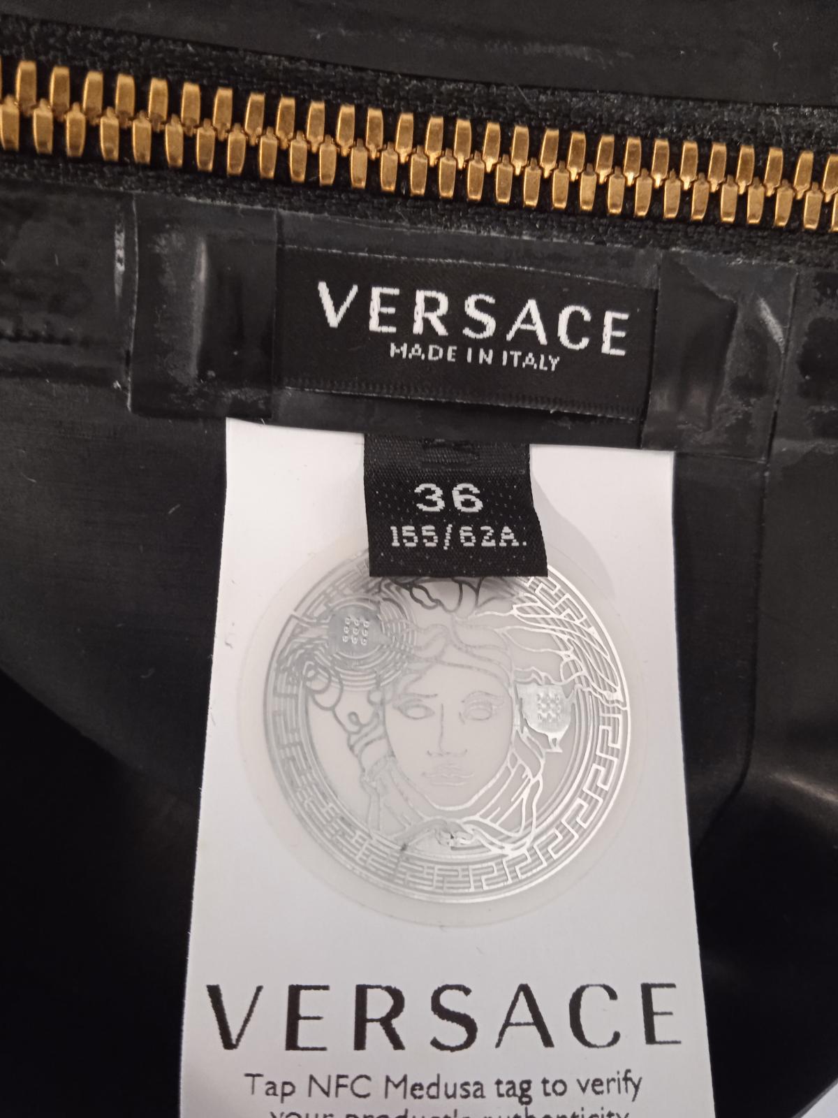 VERSACE Latex Black Knee Length Hip Strap Skirt Ladies Size IT36 UK4 RRP1580 NEW