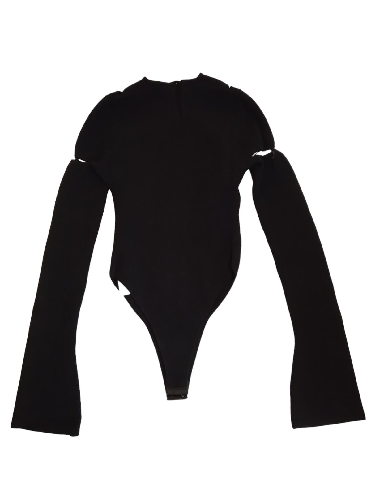 MACH & MACH Camille Bodysuit Ribbed Cut Out Crystal Heart Black M NEW RRP595