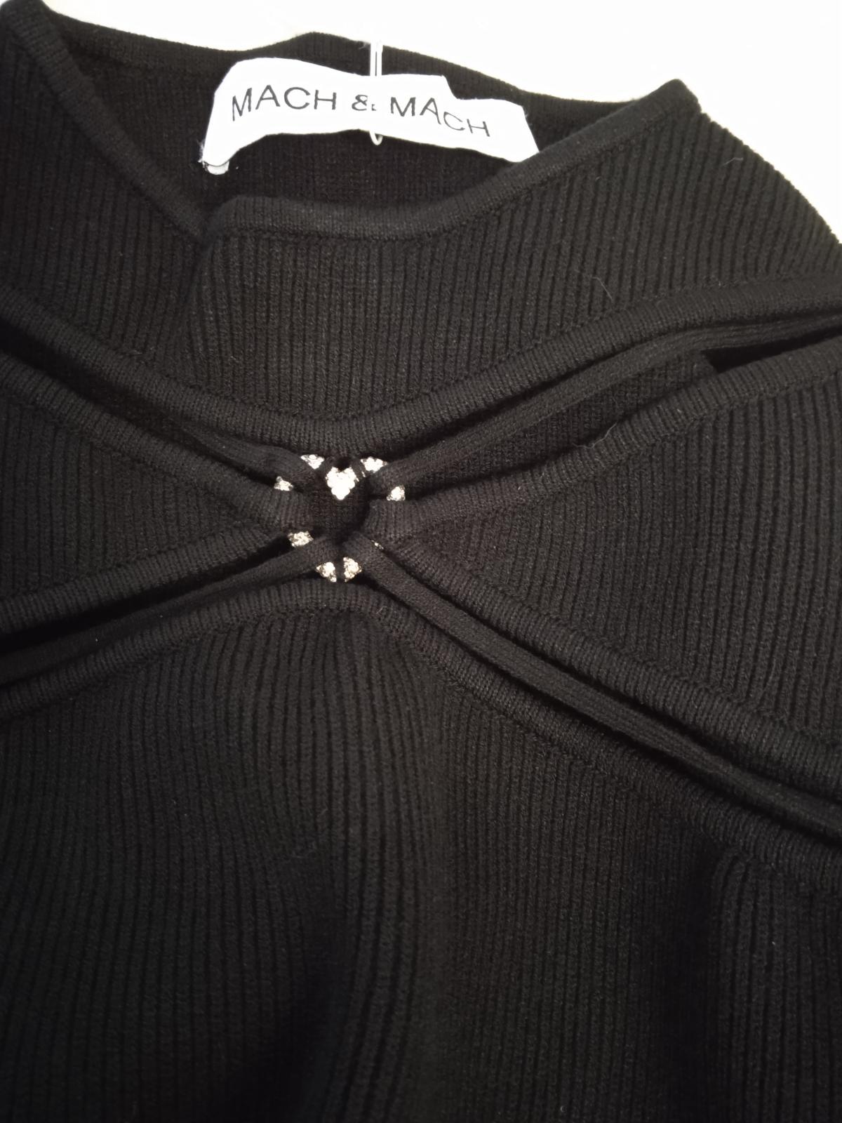 MACH & MACH Camille Bodysuit Ribbed Cut Out Crystal Heart Black M NEW RRP595