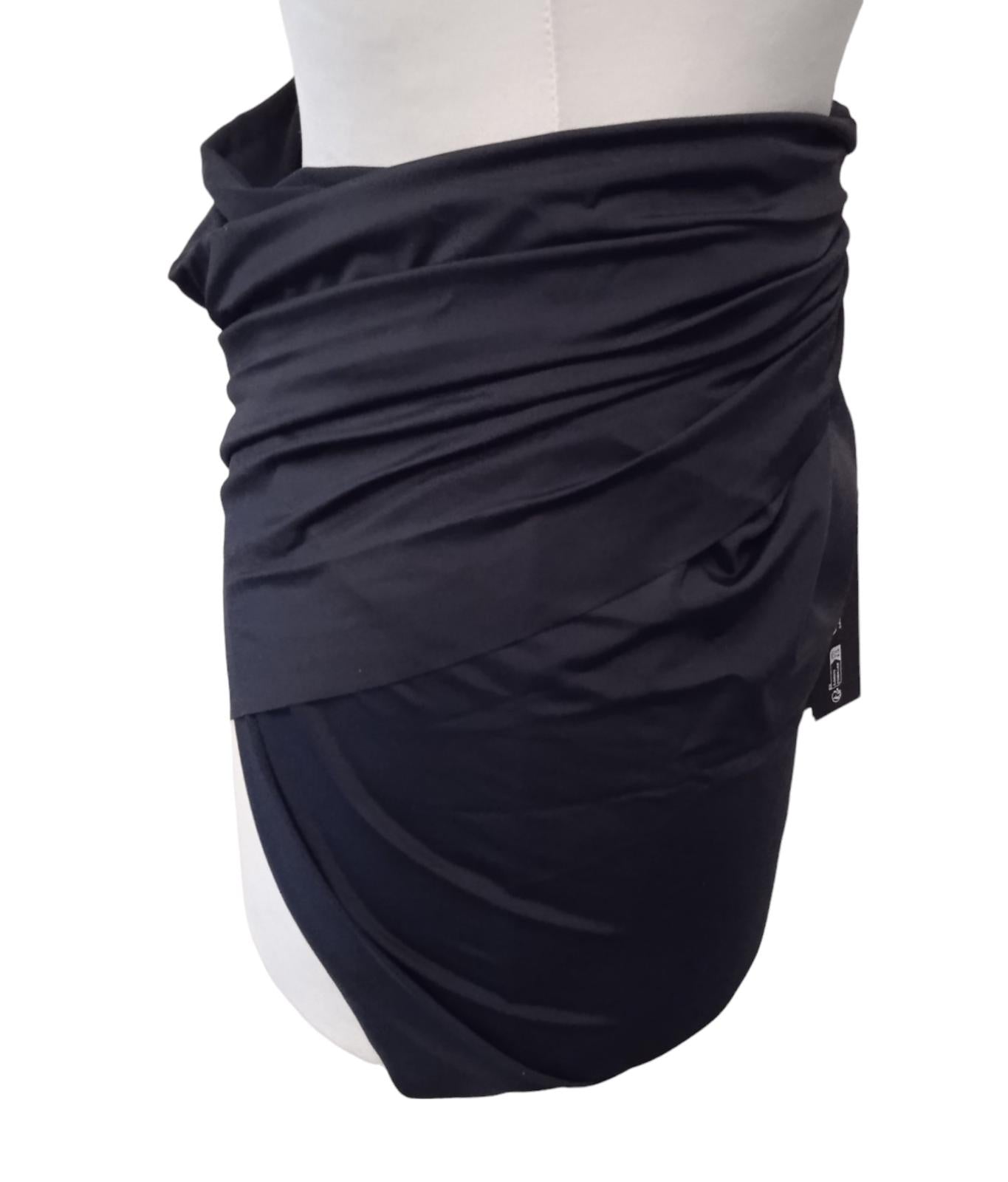 VERSACE Pareo Mini Skirt Ruched Draped Wrap Gold Medusa Black S/M NEW RRP435