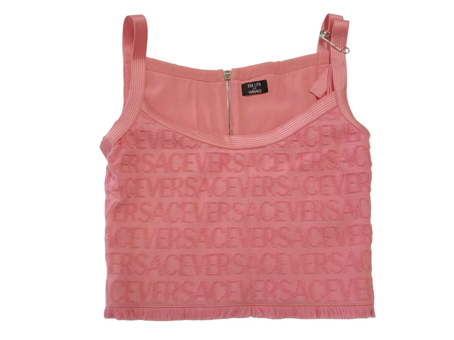 VERSACE Pink Dua Lipa Logo Jacquard Safety Pin Crop Top IT38 UK6 RRP890 NEW