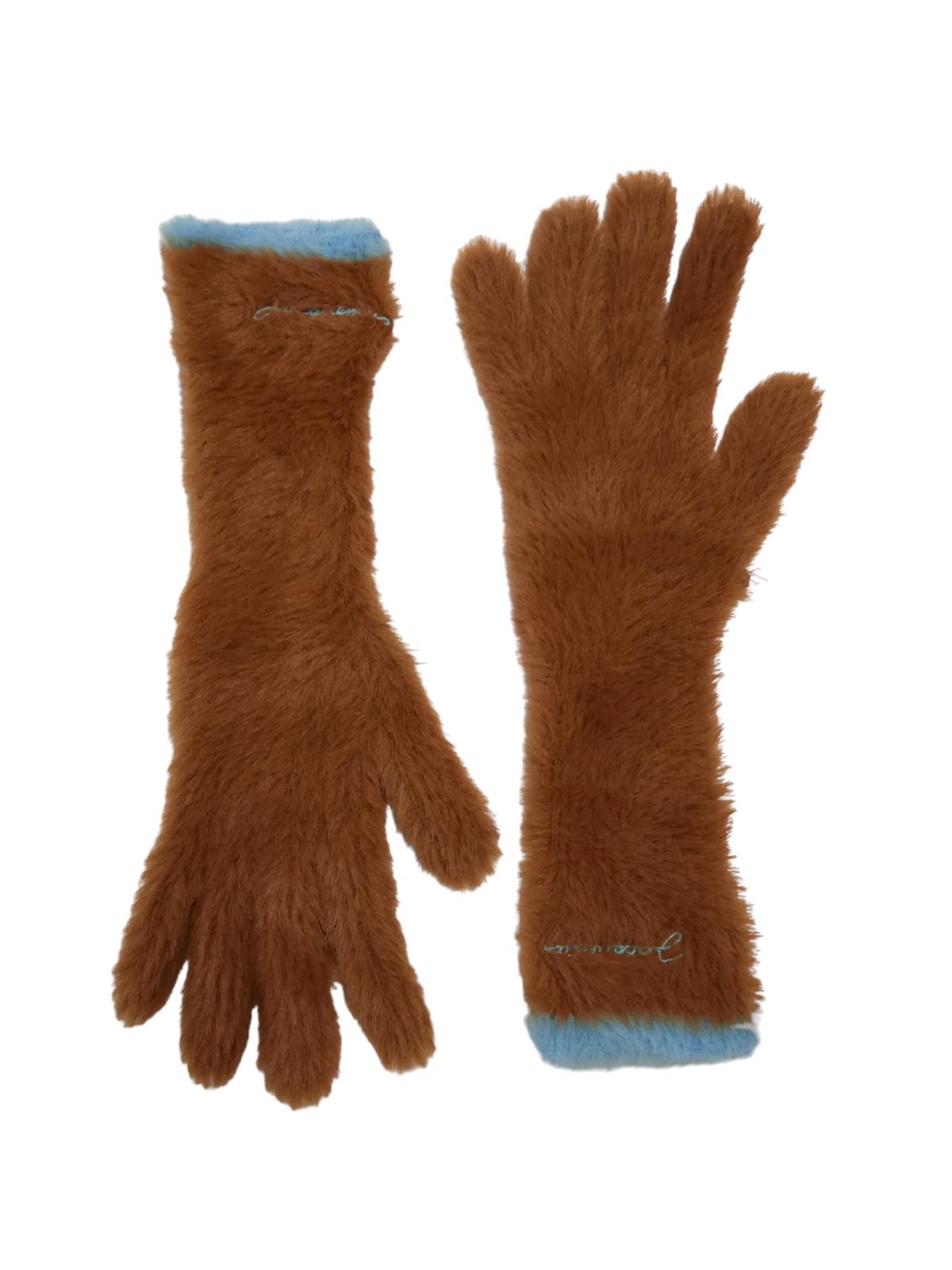 JACQUEMUS Les Gants Neve Fluffy Gloves Ladies Brown & Blue One Size RRP125 NEW