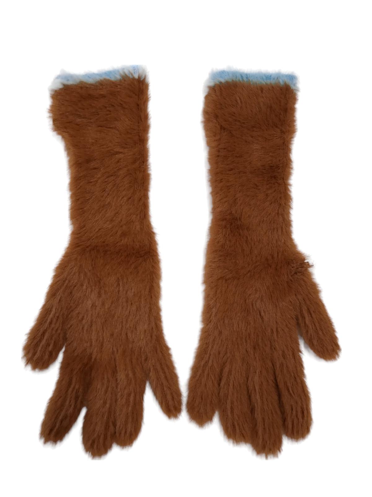 JACQUEMUS Les Gants Neve Fluffy Gloves Ladies Brown & Blue One Size RRP125 NEW