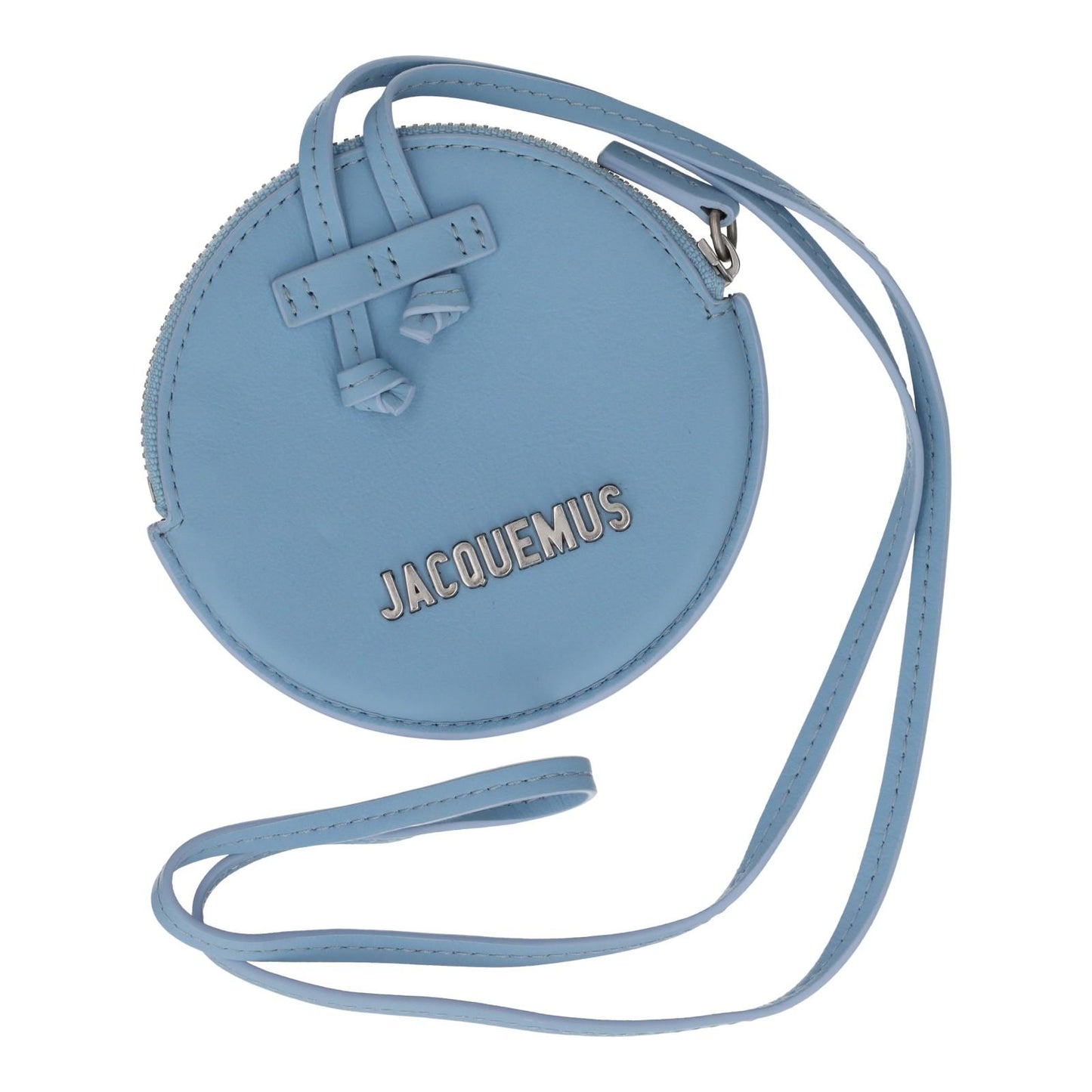 JACQUEMUS Coin Purse Le Pitchou Round Strap Pouch Light Blue Leather NEW RRP200