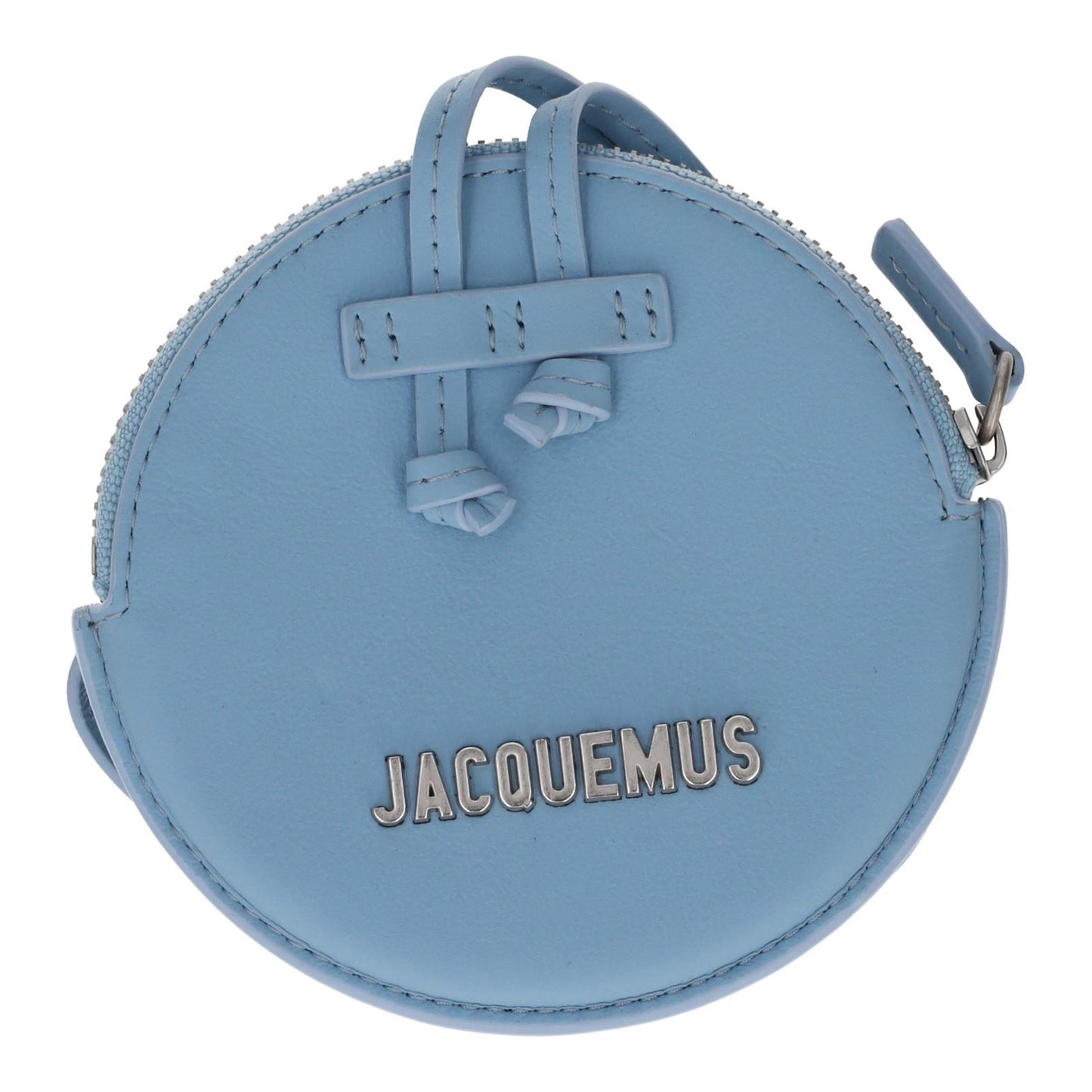 JACQUEMUS Coin Purse Le Pitchou Round Strap Pouch Light Blue Leather NEW RRP200
