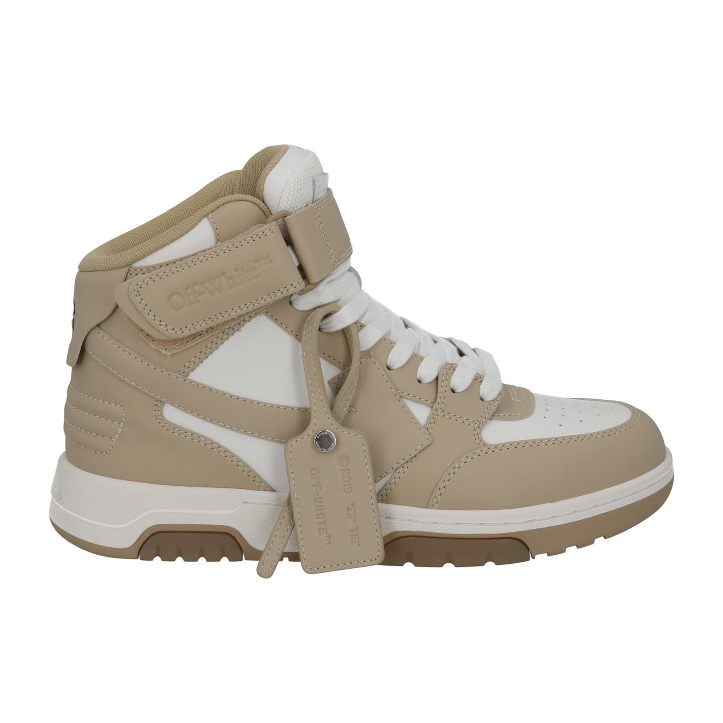 OFF-WHITE Out Of Office Trainer Mid Top Beige Leather Ladies UK7 NEW RRP595