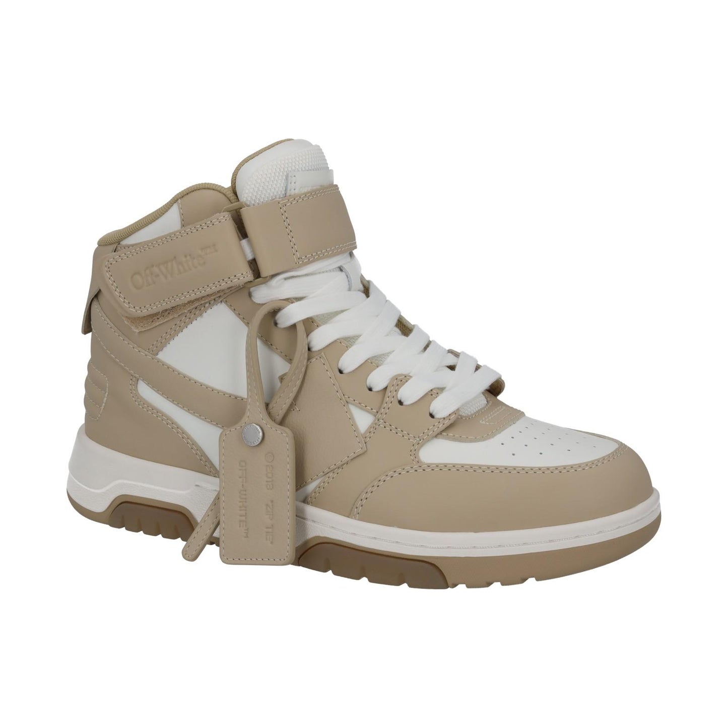 OFF-WHITE Out Of Office Trainer Mid Top Beige Leather Ladies UK7 NEW RRP595