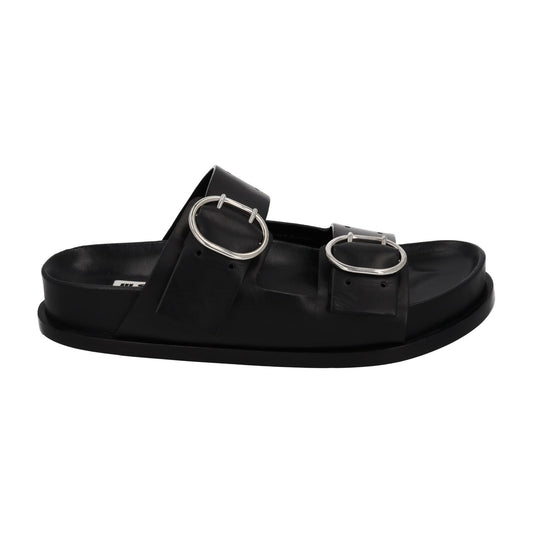 JIL SANDER Sandals Buckle Fussbet Slides Black Leather EU39 UK6 NEW RRP710