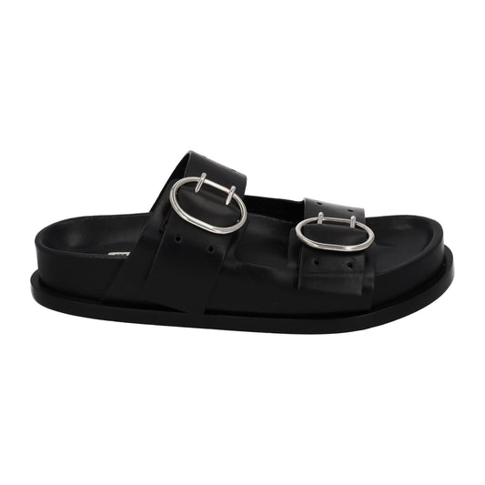 JIL SANDER Sandals Buckle Fussbet Slides Black Leather EU37 UK4 NEW RRP710
