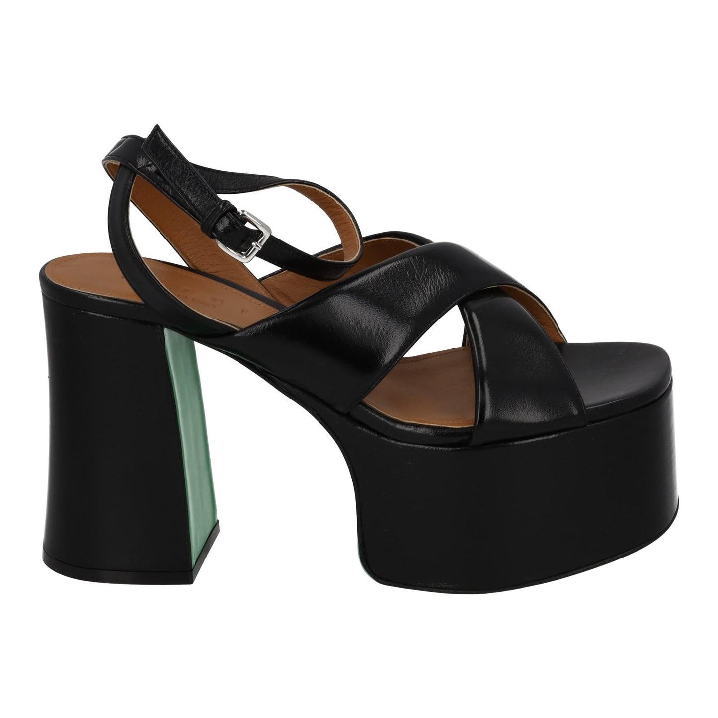 MARNI Plateau Sandals Black Leather Platform Heel Shoes EU39 UK6 NEW RRP380