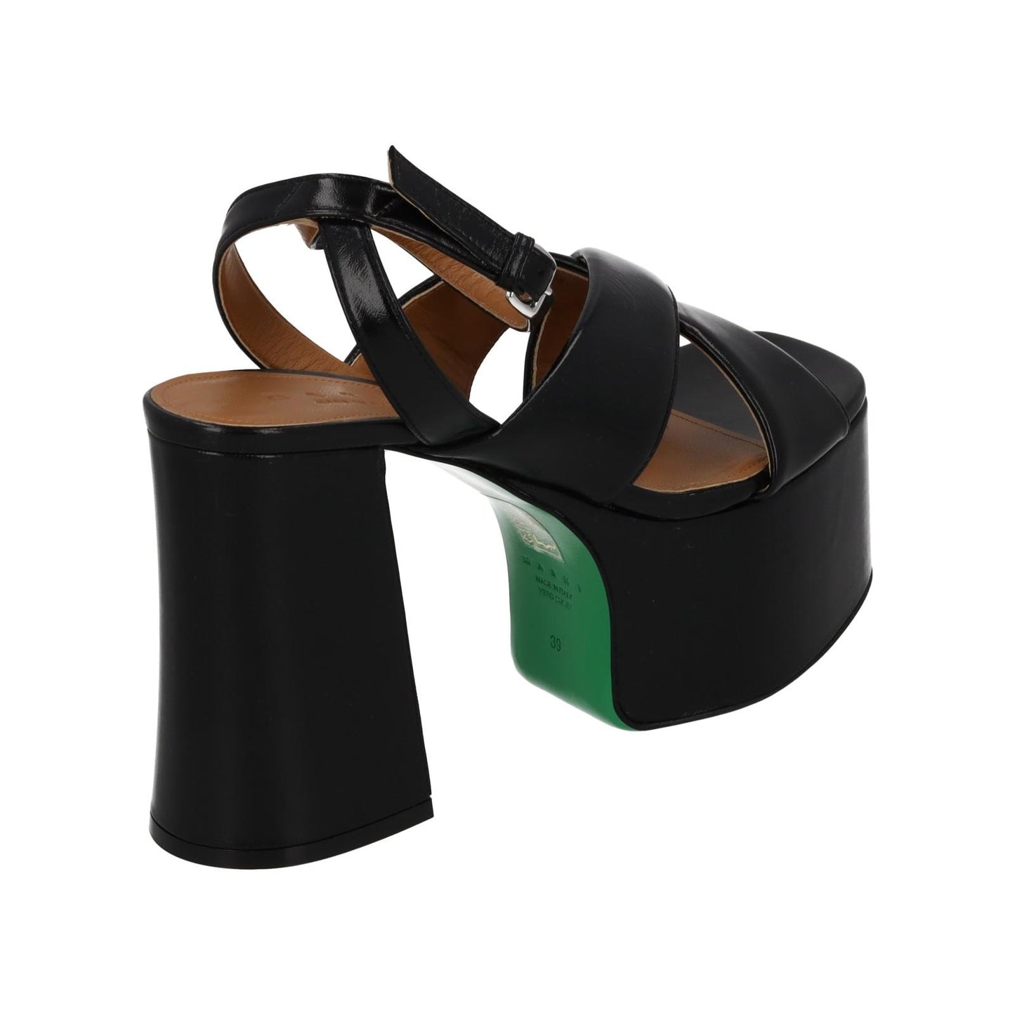 MARNI Plateau Sandals Black Leather Platform Heel Shoes EU39 UK6 NEW RRP380