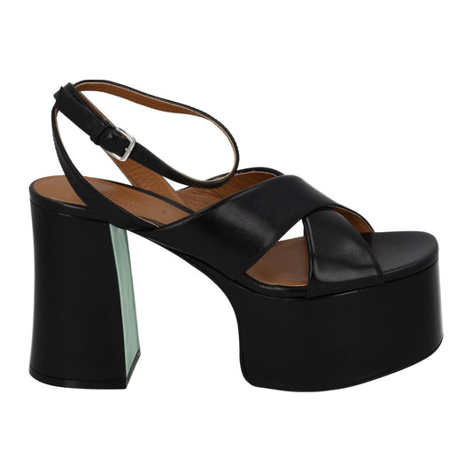 MARNI Plateau Sandals Black Leather Platform Heel Shoes EU40 UK7 NEW RRP380