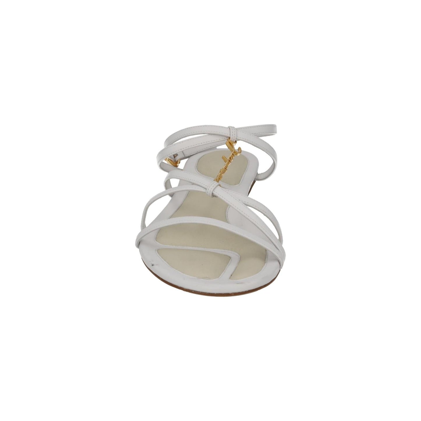 JACQUEMUS Flat Sandals Pralu Plates Logo Charm White Leather EU37 UK4 NEW RRP470