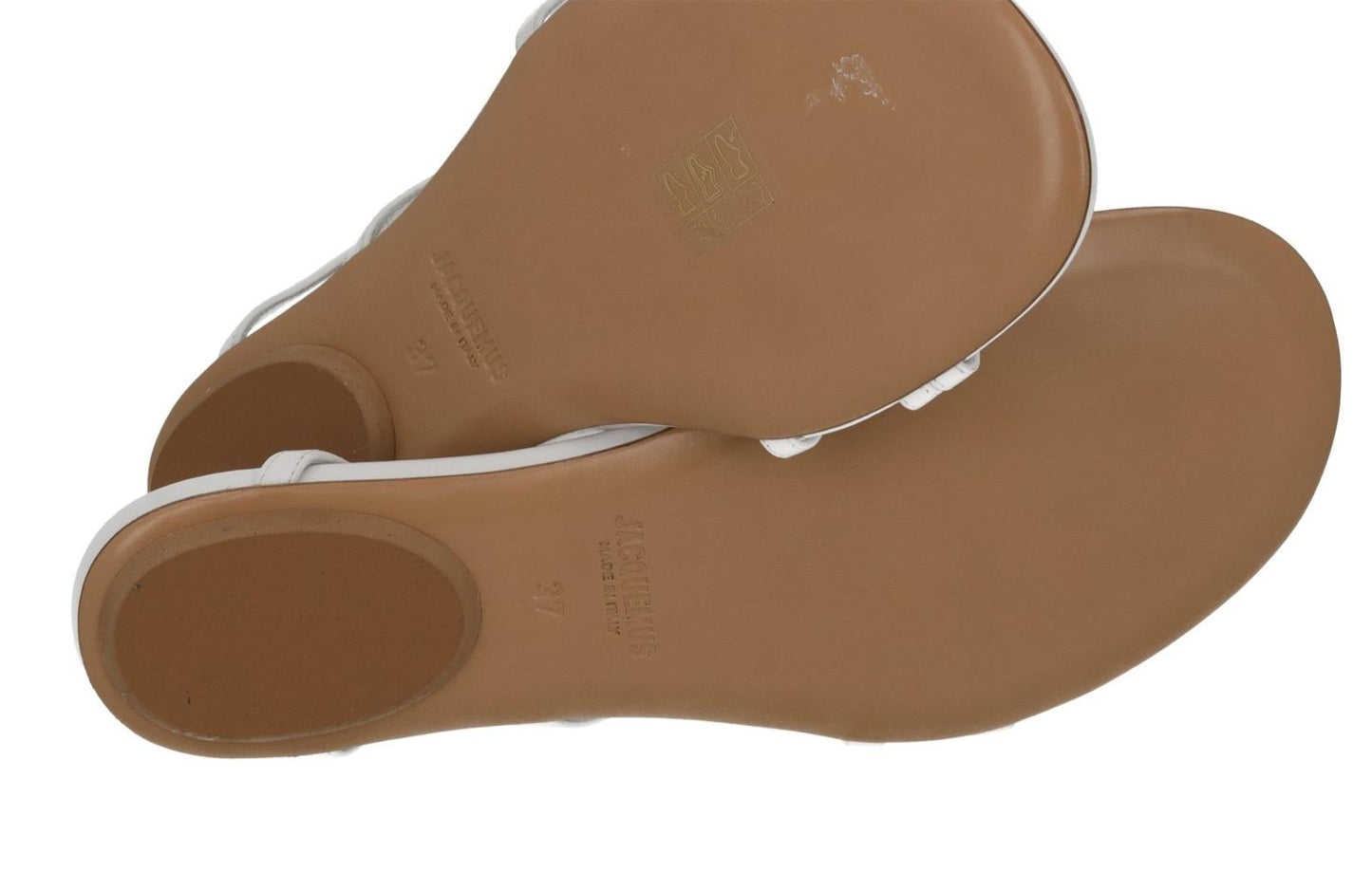 JACQUEMUS Flat Sandals Pralu Plates Logo Charm White Leather EU37 UK4 NEW RRP470
