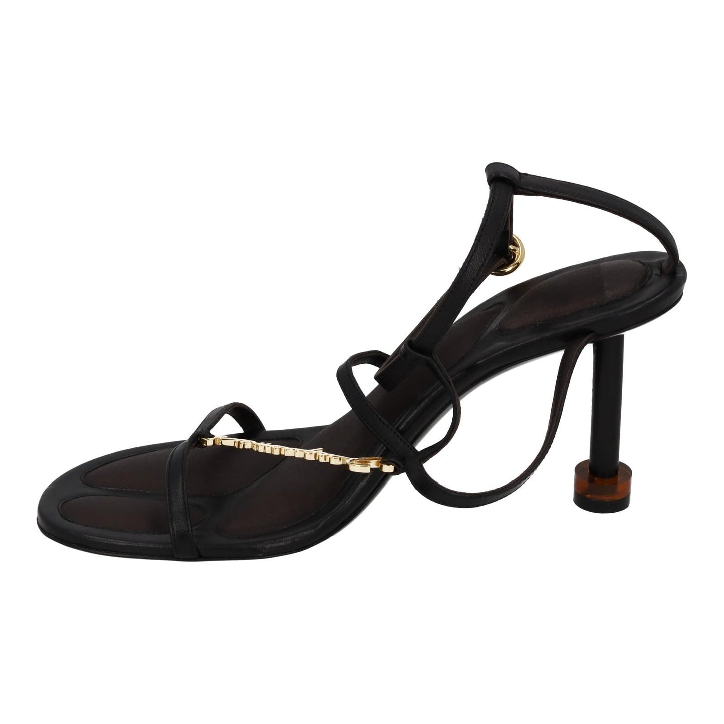 JACQUEMUS Pralu Sandals Black Leather Strappy Slim Heels EU38 UK5 NEW RRP565