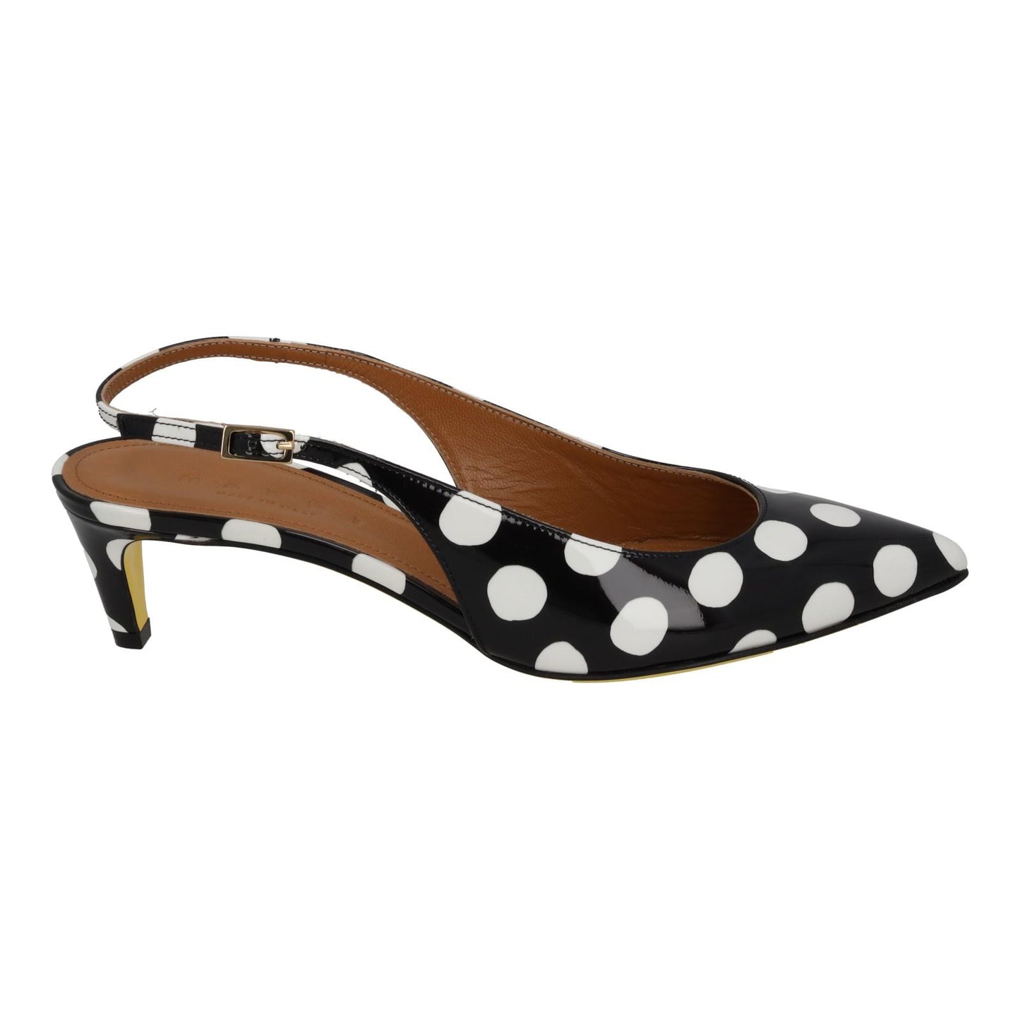 MARNI Slingback Shoe Polkadot Kitten Heel Black White Leather UK3 NEW RRP750