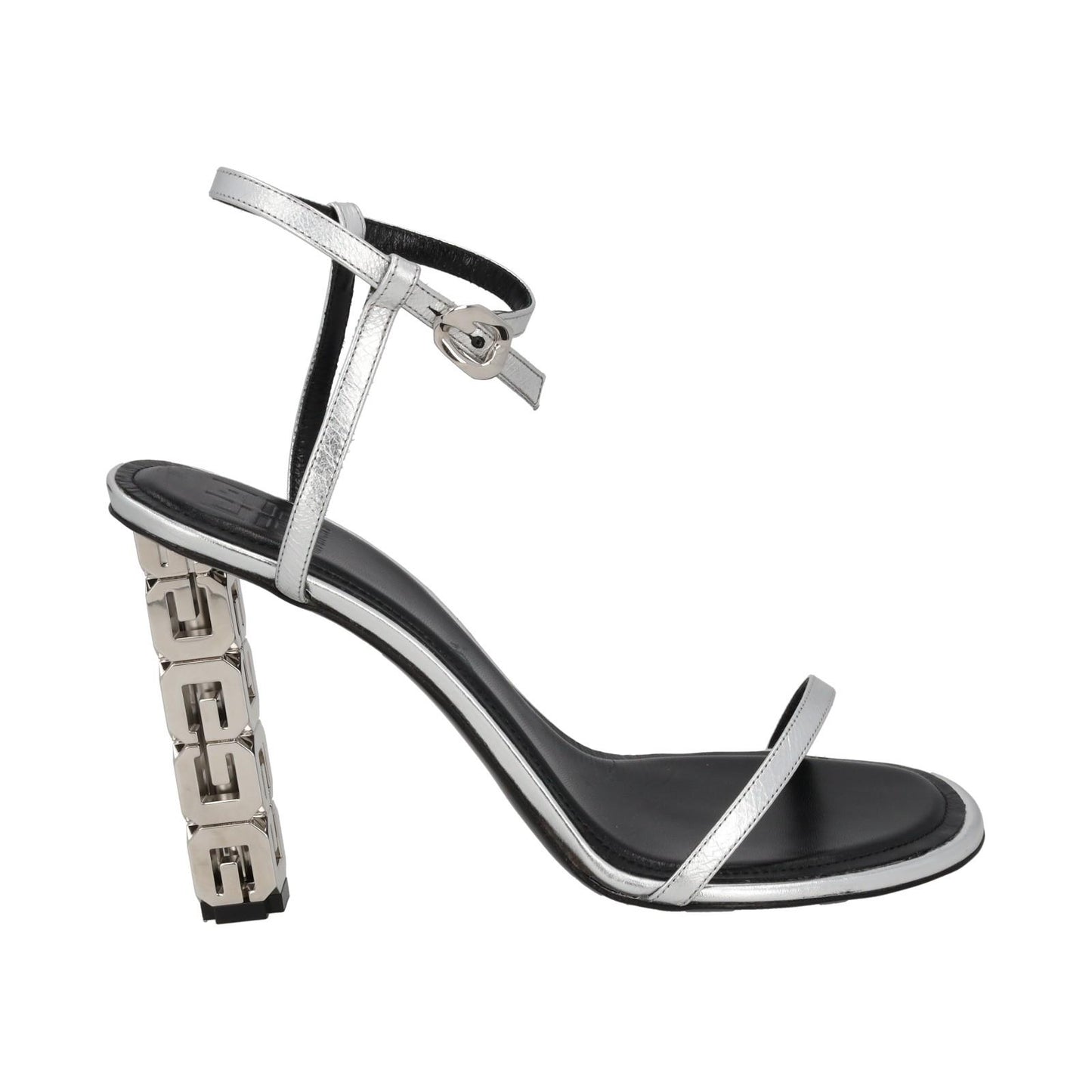 GIVENCHY Sandal Shoe G Chain Cube Heel Silver Leather EU41 UK8 NEW RRP800
