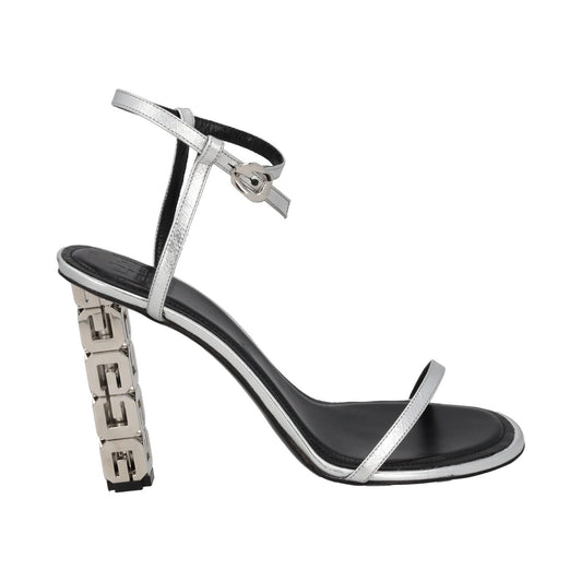 GIVENCHY Sandal Shoe G Chain Cube Heel Silver Leather EU41 UK8 NEW RRP800