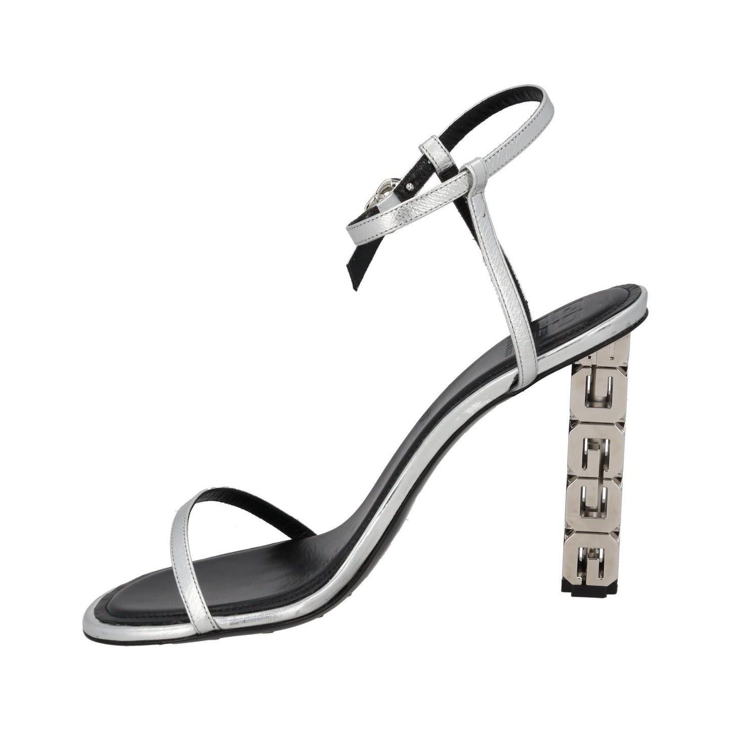 GIVENCHY Sandal Shoe G Chain Cube Heel Silver Leather EU41 UK8 NEW RRP800