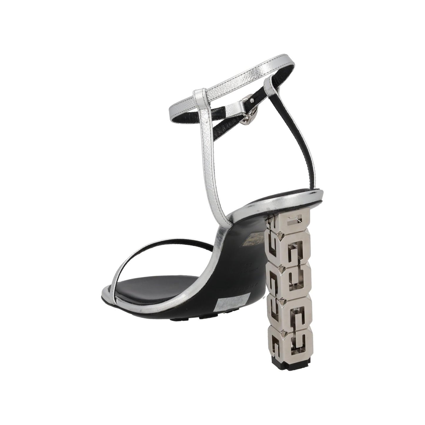 GIVENCHY Sandal Shoe G Chain Cube Heel Silver Leather EU41 UK8 NEW RRP800