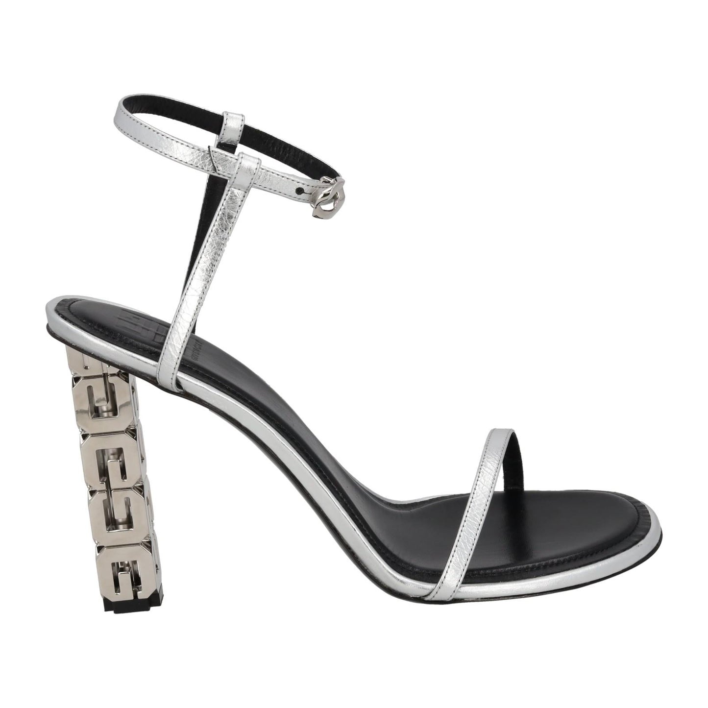 GIVENCHY Sandal Shoe G Chain Cube Heel Silver Leather EU42 UK9 NEW RRP800