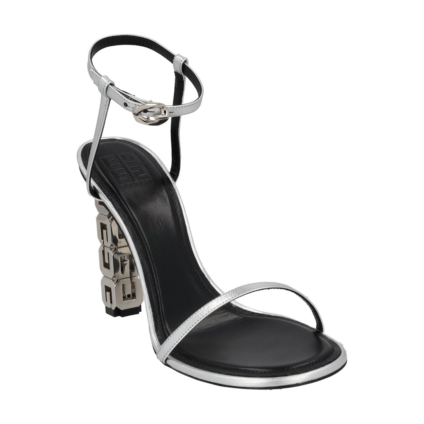GIVENCHY Sandal Shoe G Chain Cube Heel Silver Leather EU42 UK9 NEW RRP800