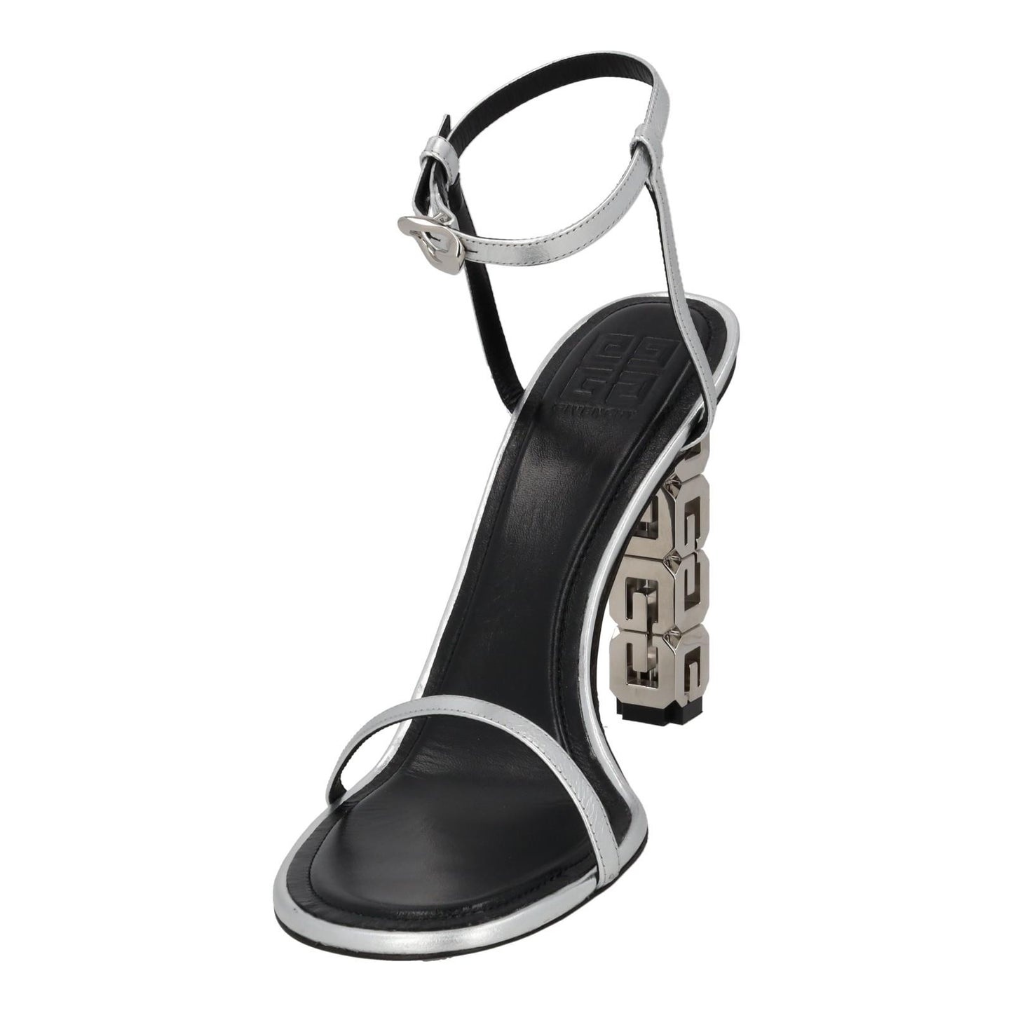 GIVENCHY Sandal Shoe G Chain Cube Heel Silver Leather EU42 UK9 NEW RRP800
