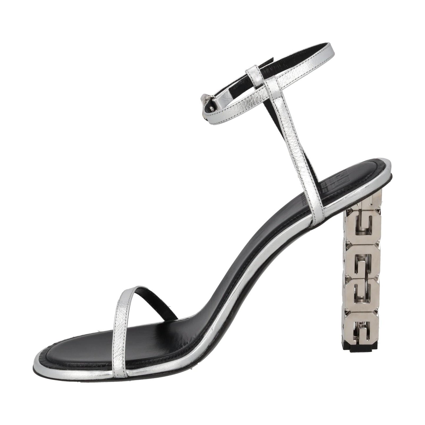 GIVENCHY Sandal Shoe G Chain Cube Heel Silver Leather EU42 UK9 NEW RRP800