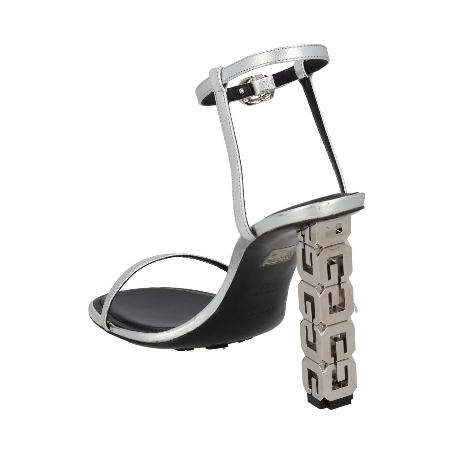 GIVENCHY Sandal Shoe G Chain Cube Heel Silver Leather EU42 UK9 NEW RRP800