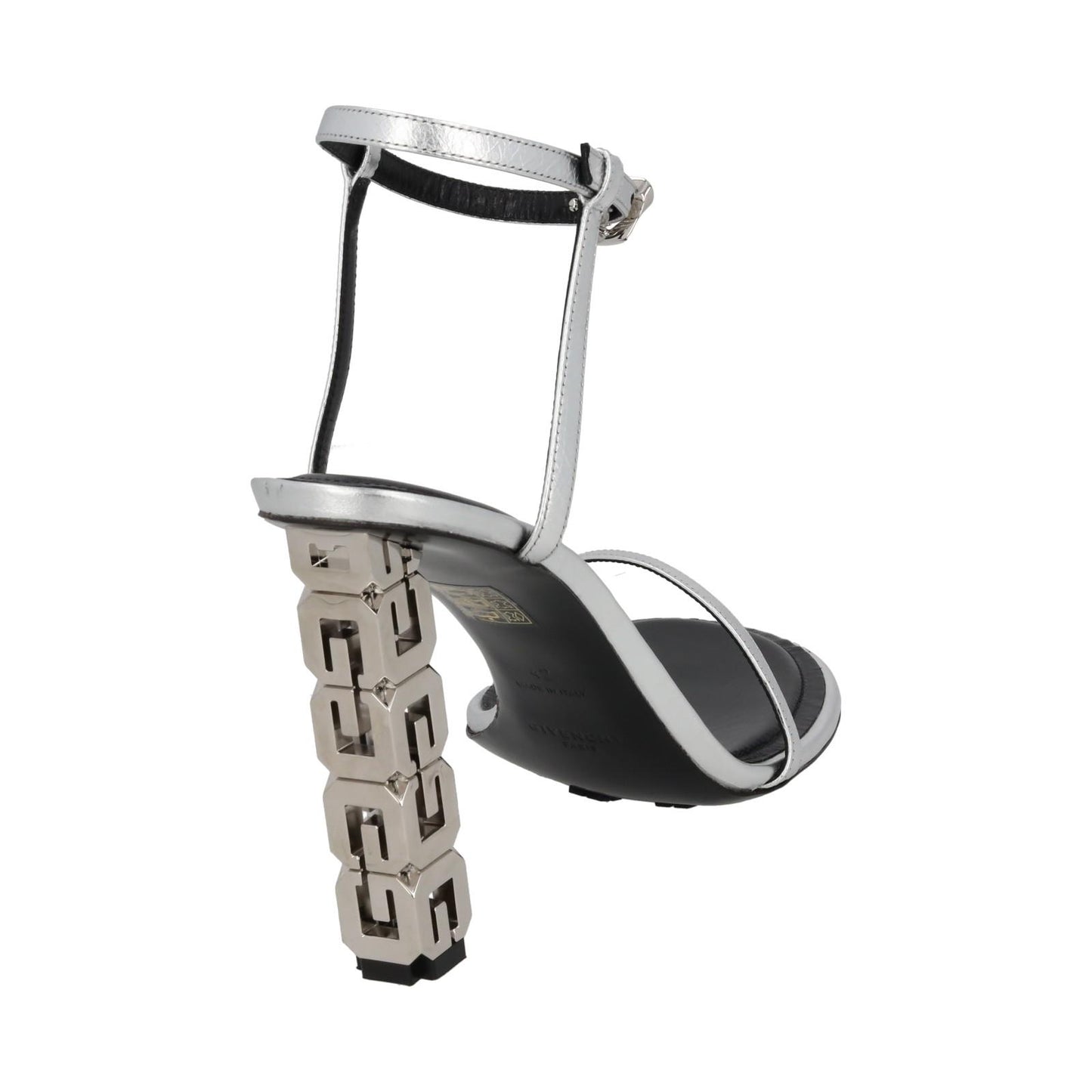 GIVENCHY Sandal Shoe G Chain Cube Heel Silver Leather EU42 UK9 NEW RRP800