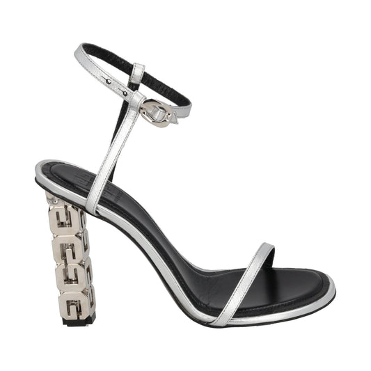 GIVENCHY Sandal Shoe G Chain Cube Heel Silver Leather EU37 UK4 NEW RRP800