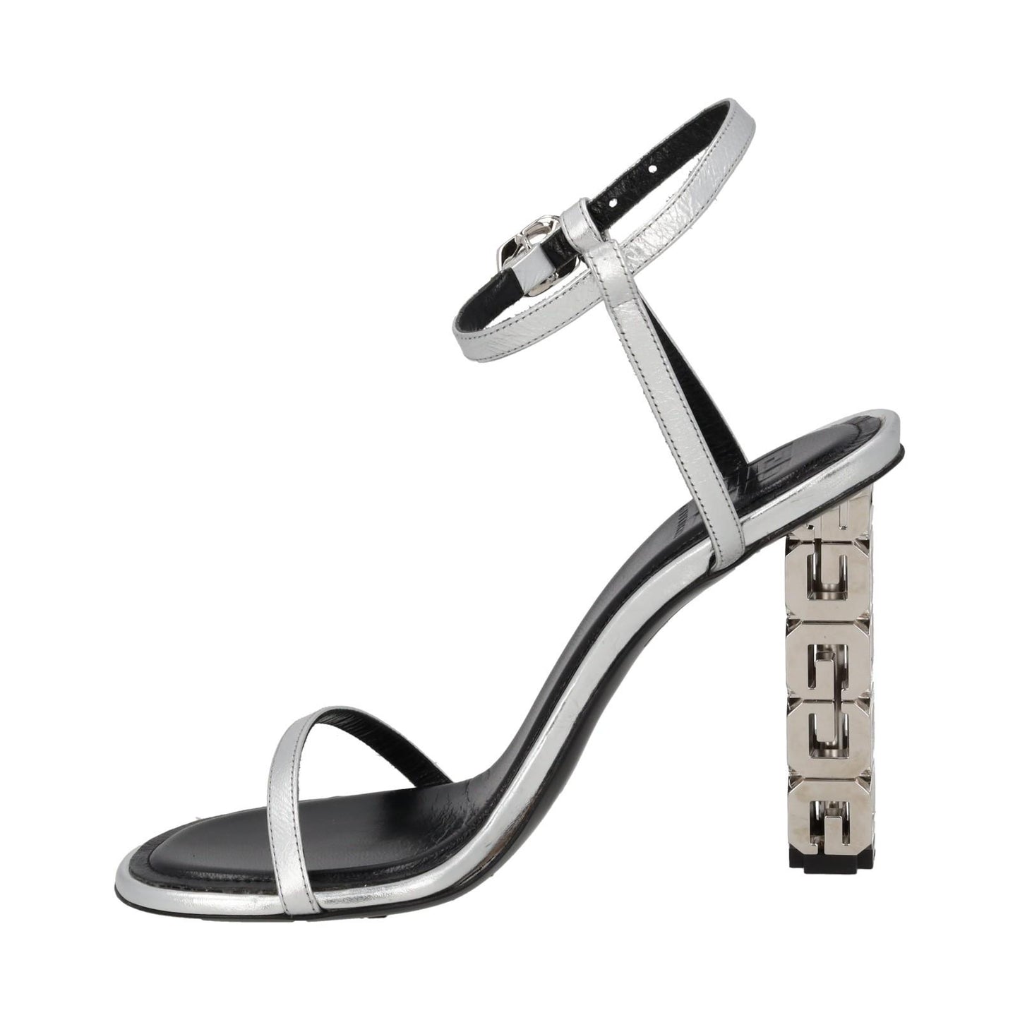 GIVENCHY Sandal Shoe G Chain Cube Heel Silver Leather EU37 UK4 NEW RRP800