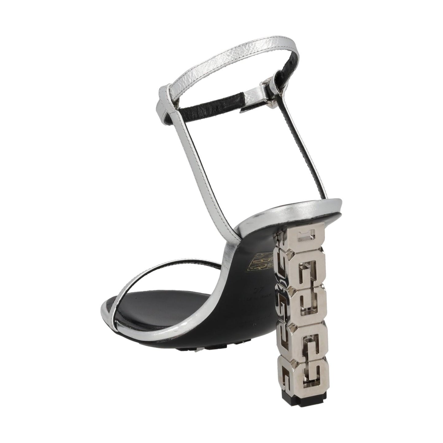 GIVENCHY Sandal Shoe G Chain Cube Heel Silver Leather EU37 UK4 NEW RRP800