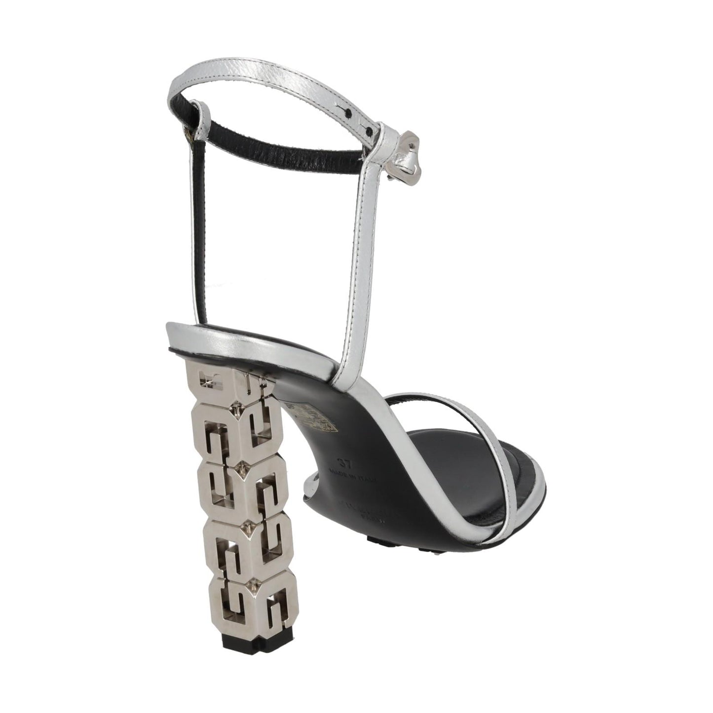 GIVENCHY Sandal Shoe G Chain Cube Heel Silver Leather EU37 UK4 NEW RRP800