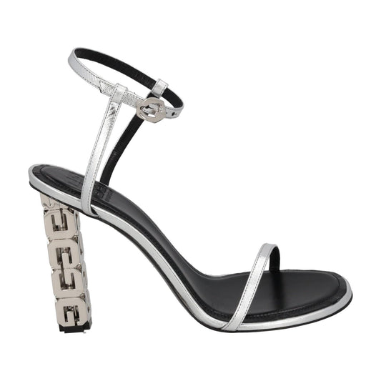 GIVENCHY Sandal Shoe G Chain Cube Heel Silver Leather EU40.5 UK7.5 NEW RRP800