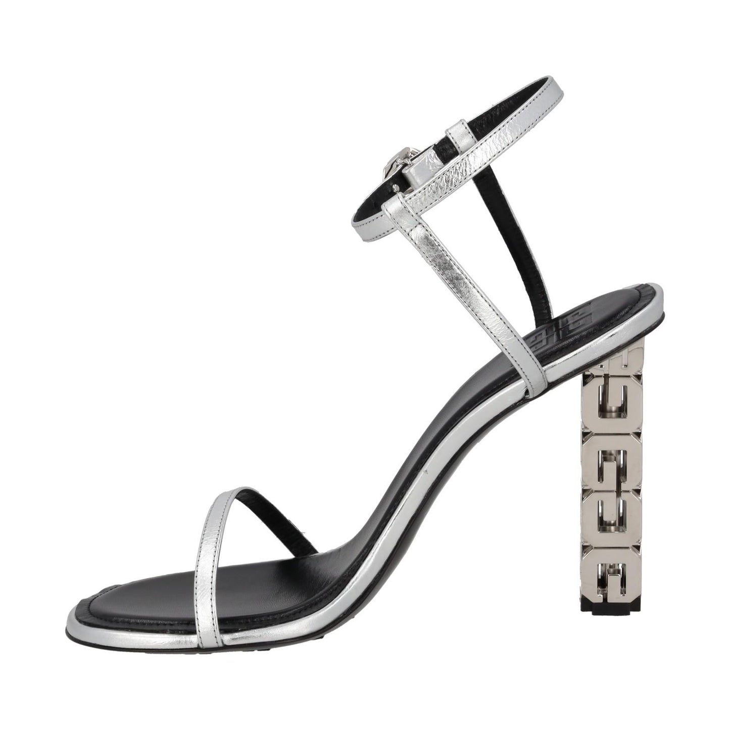 GIVENCHY Sandal Shoe G Chain Cube Heel Silver Leather EU40.5 UK7.5 NEW RRP800