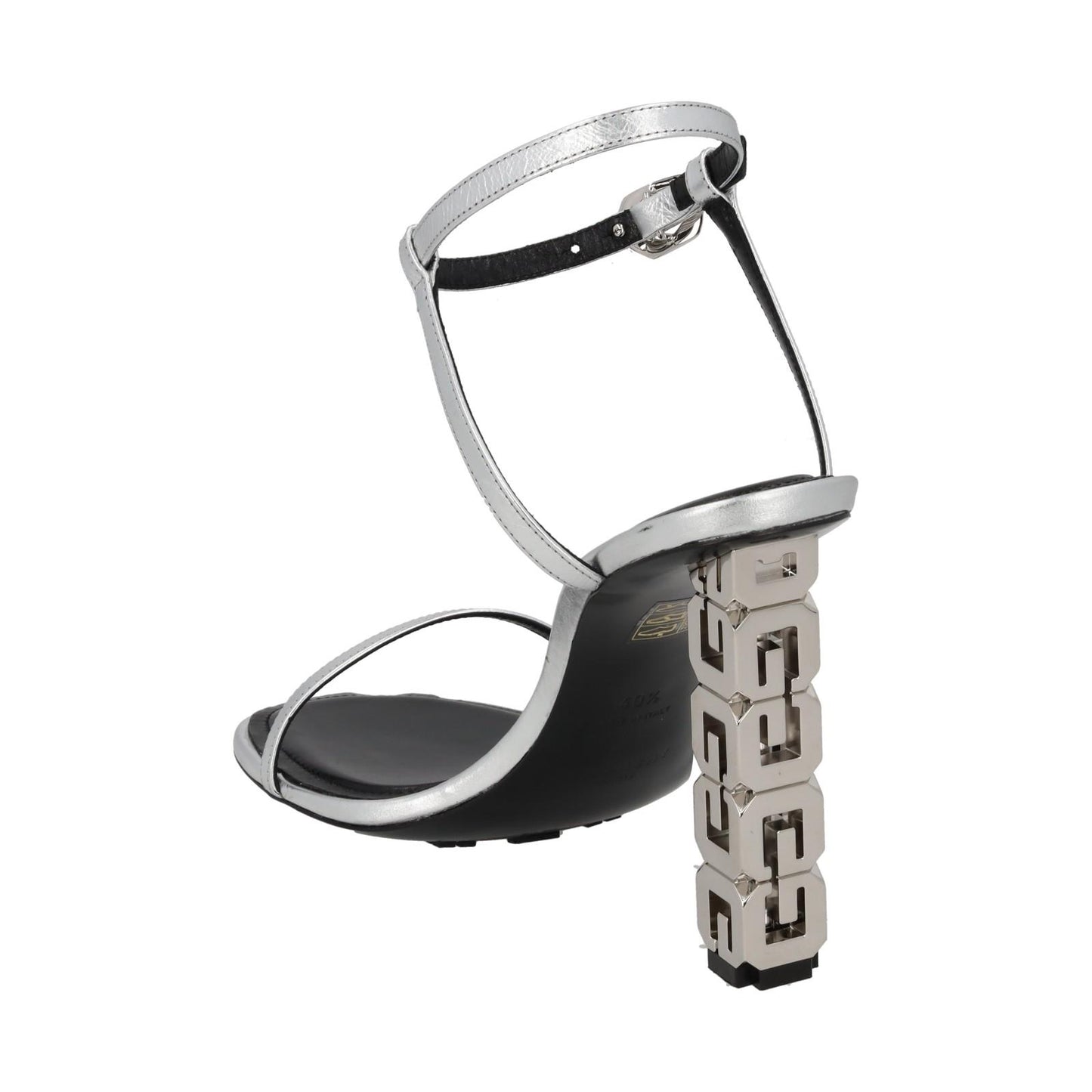 GIVENCHY Sandal Shoe G Chain Cube Heel Silver Leather EU40.5 UK7.5 NEW RRP800