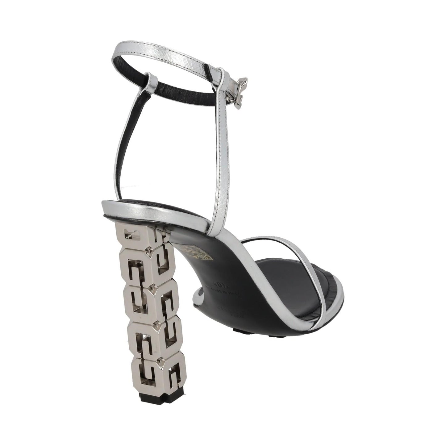 GIVENCHY Sandal Shoe G Chain Cube Heel Silver Leather EU40.5 UK7.5 NEW RRP800