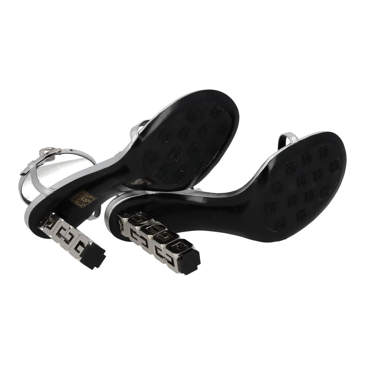 GIVENCHY Sandal Shoe G Chain Cube Heel Silver Leather EU40.5 UK7.5 NEW RRP800