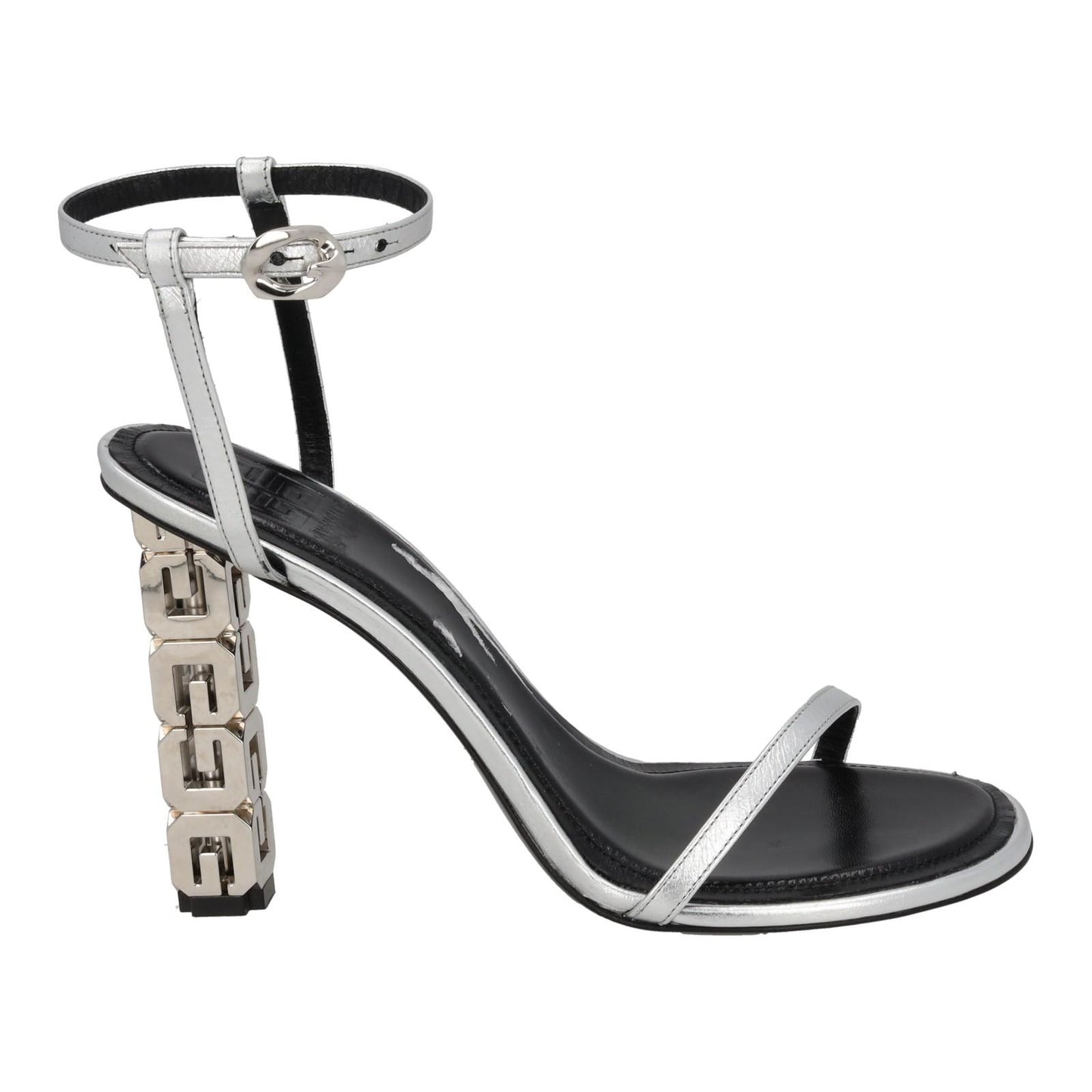 GIVENCHY Sandal Shoe G Chain Cube Heel Silver Leather EU39 UK6 NEW RRP800