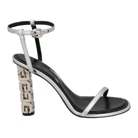 GIVENCHY Sandal Shoe G Chain Cube Heel Silver Leather EU39 UK6 NEW RRP800