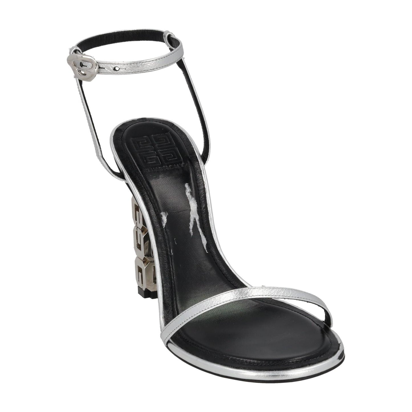 GIVENCHY Sandal Shoe G Chain Cube Heel Silver Leather EU39 UK6 NEW RRP800