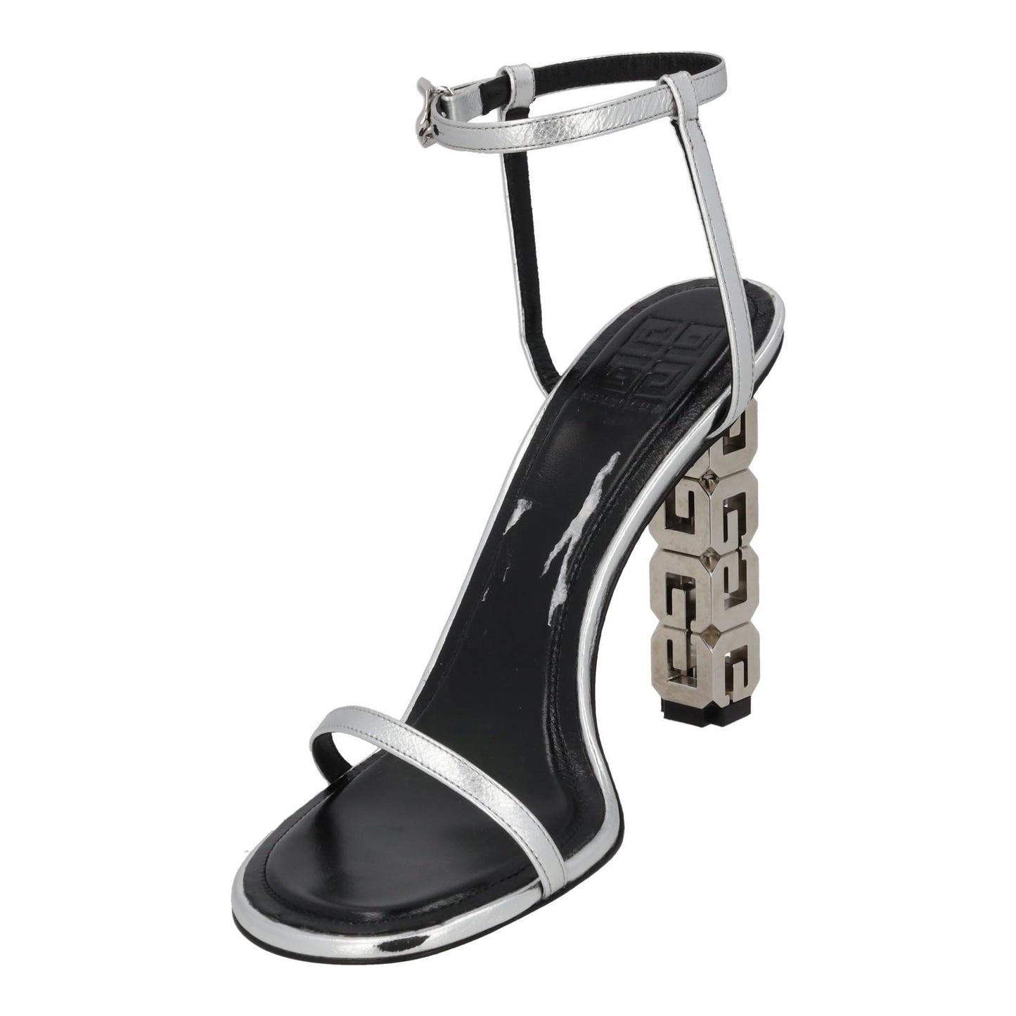 GIVENCHY Sandal Shoe G Chain Cube Heel Silver Leather EU39 UK6 NEW RRP800