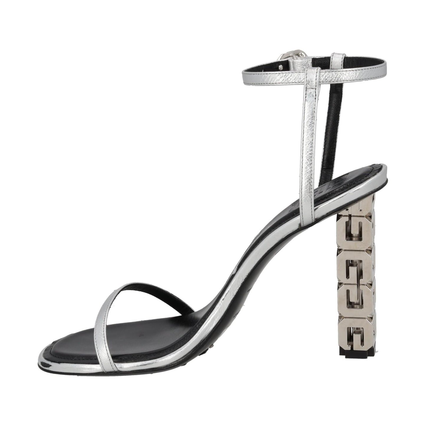 GIVENCHY Sandal Shoe G Chain Cube Heel Silver Leather EU39 UK6 NEW RRP800
