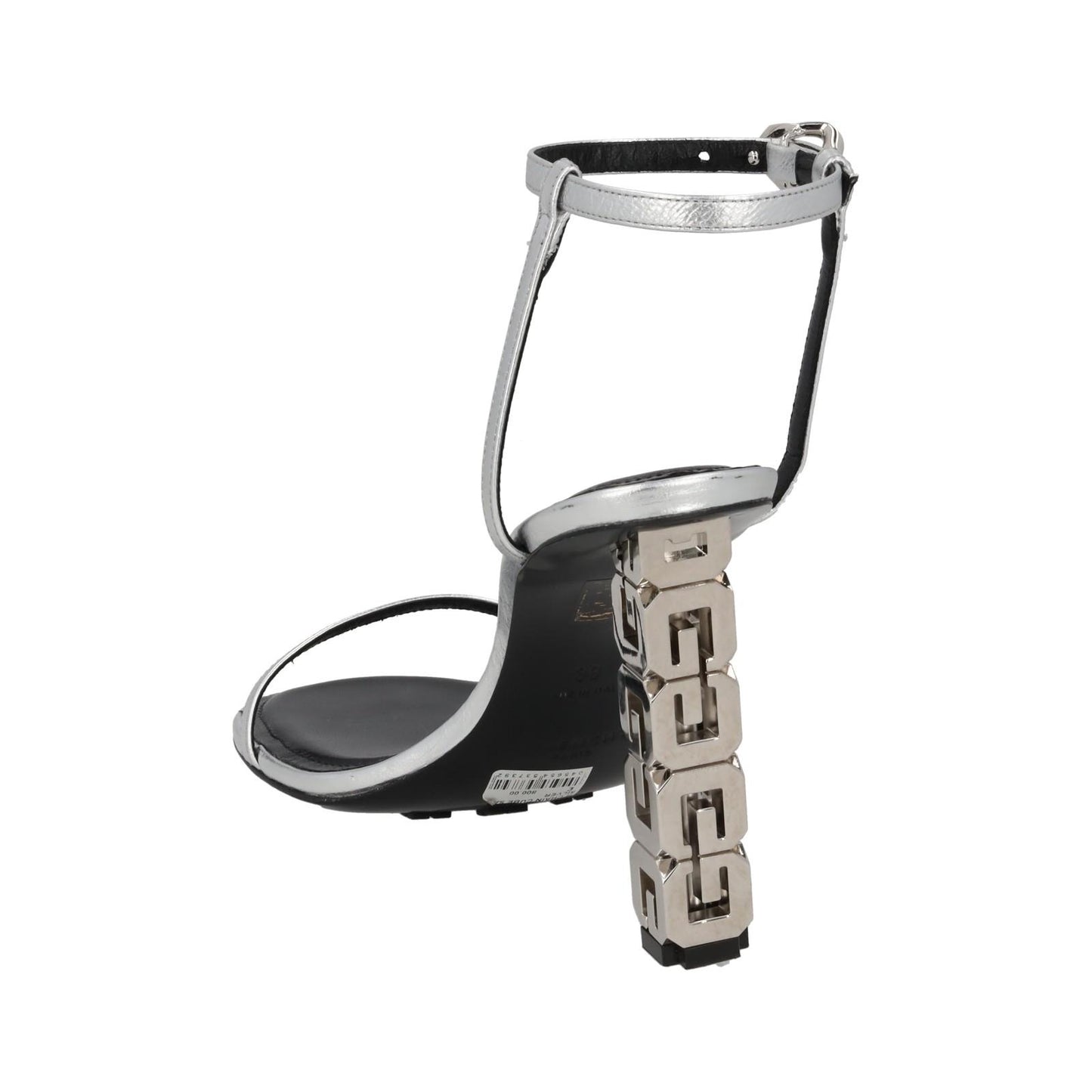GIVENCHY Sandal Shoe G Chain Cube Heel Silver Leather EU39 UK6 NEW RRP800