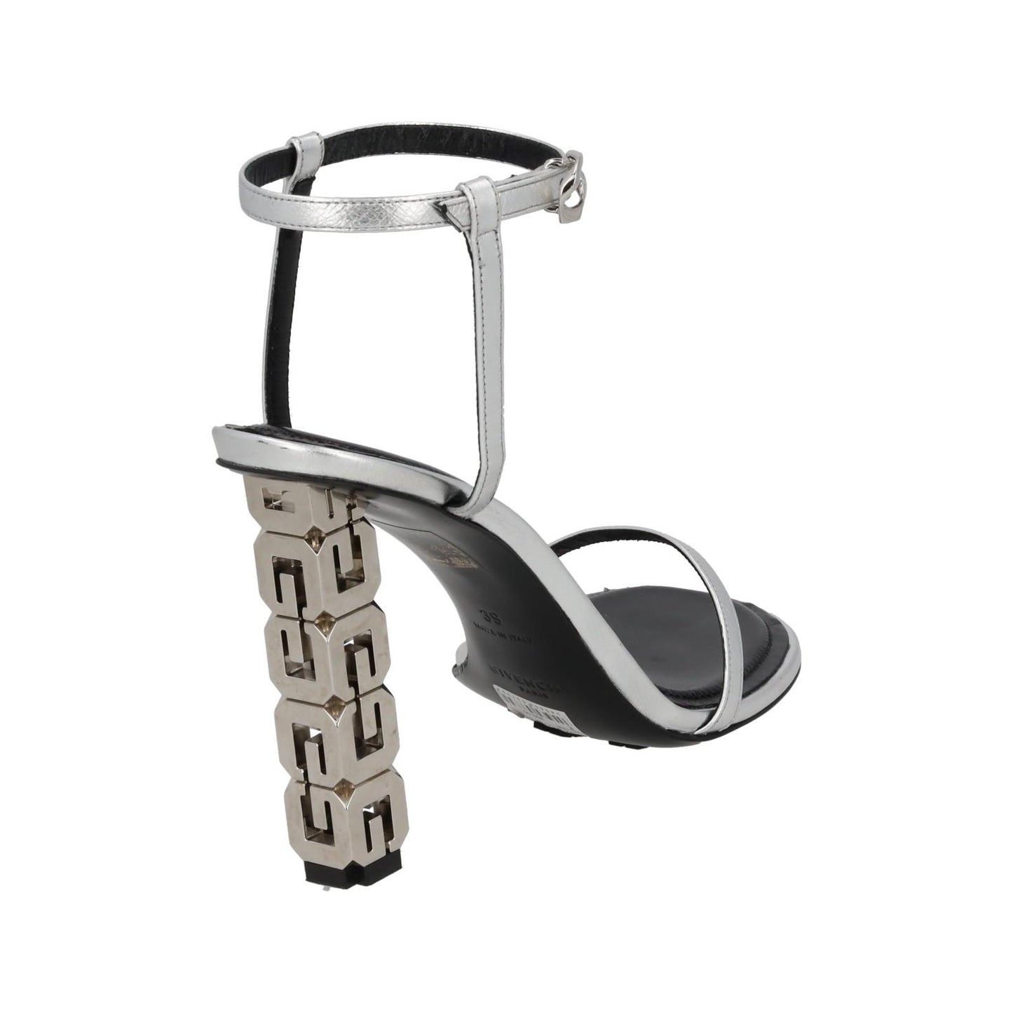 GIVENCHY Sandal Shoe G Chain Cube Heel Silver Leather EU39 UK6 NEW RRP800
