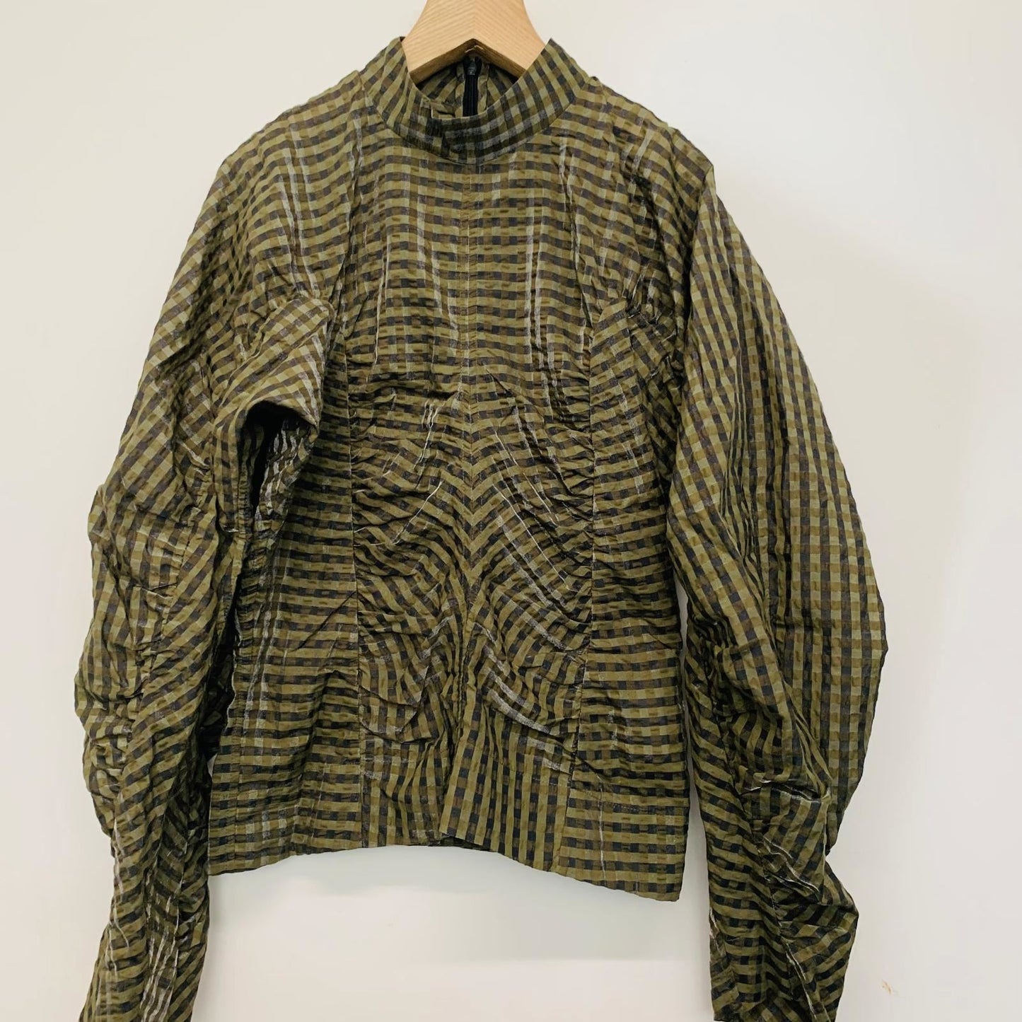 GANNI Ladies Green Blouse Long Sleeve High Neck  Basic UK 8 NEW RRP320