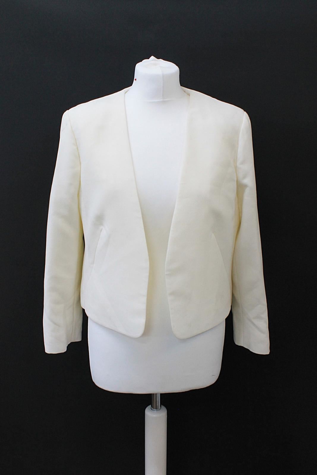 HOBBS Ladies Alwena Ivory Open Neck Collarless 3/4 Sleeve Jacket UK16 NEW RRP139
