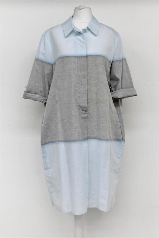 HOBBS Ladies Blue/Grey Pure Cotton Knee Length Adie Shirt Dress UK10 NEW RRP119